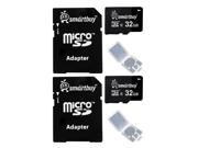 Smartbuy Micro SDHC Class 4 TF Flash Memory Card SD HC C4 For Camera Mobile Phone Tab GPS MP3 TV Adapter Mini Case 32GB 2 Packs