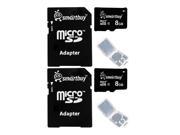 Smartbuy Micro SDHC Class 4 TF Flash Memory Card SD HC C4 For Camera Mobile Phone Tab GPS MP3 TV Adapter Mini Case 8GB 2 Packs