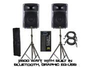 KALO 215ABT 15 Active Powered DJ PA Wireless Speakers Totaling 2600 Watt Both With Built In Bluetooth Graphic EQ 2 XLR CABLE 15FT 2 Heavy Speaker St