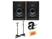 PreSonus Eris E5 70 Watt Nearfield Studio Monitor Bundle with Stands Two Instrument Cables and Polishing Cloth Pair