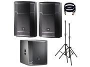 JBL PRX715 15 Inch Two Way Full Range Main System Floor Monitor. With PRX718XLF Stands and XLR Cables.