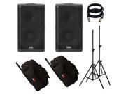 QSC KW122 2 Way Powered Loudspeaker 1000 Watts PAIR W Gator cover Stand 2 XLR Cables.