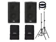 QSC KW122 2 Way Powered Loudspeaker 1000 Watts PAIR . W COVER SPEAKER STAND 2 XLR CABLES.