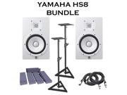 Yamaha HS8 White Pair . W Monitors Stand pair 2 XLR Cables Monitor Pad