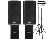 2 QSC KW152 1000 Watts 15 Inch 2 Way . With 2 KW152 Tote 2 XLR Cables 2 Speaker Stand.