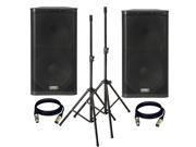 2 QSC KW152 1000 Watts 15 Inch 2 Way Powered Loudspeaker. With 2 Stand and 2 XLR Cables.