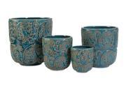 Paisley Blue Rustic Antique Finish Planters Set of 4 Ceramic Décor Imax 64329 4