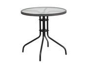 28 Round Tempered Glass Metal Table with Gray Rattan Edging