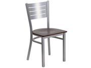 HERCULES Series Silver Slat Back Metal Restaurant Chair Walnut Wood Seat