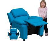Deluxe Heavily Padded Contemporary Turquoise Vinyl Kids Recliner with Storage Arms [BT 7985 KID TURQ GG]