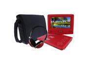 KORAMZI PDVD777 7 inch Swivel and Fold Portable DVD CD MP3 Player with Matching Color Headphones and Bag with Built In Rechargeable Battery USB SD Card Reader