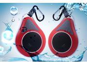 Unique Hook Waterproof Portable Bluetooth Wireless Speaker with Hands Free Calling Music Suction Phone Mic For Apple Android Devices PC Red