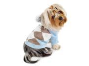 Argyle Pattern Hoodie Sweater with Pompo Light Blue