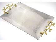 Elegance Gilt Leaf Rectangular Tray Stainless Steel 21 x 12