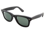 Ray Ban RB2140QM Wayfarer Sunglasses 1152N5 Black Leathe Polar Green Lens 50mm