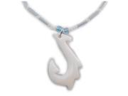 Charming Shark Boys Beaded with Bone Long Hook 3 Barb Necklace 18 Blue