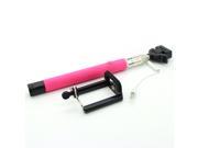 Cable Take Pole Handheld Monopod Stick with Button and Audio Cable For iPhone Android Hot Pink