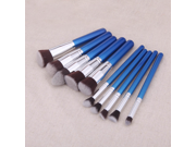 10Pcs Wood Makeup Brush Kit Professional Cosmetic Set Silver Ferrule Blue