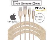 [Apple MFi Certified] 2Pack High quality Lightning Charger Cable 3ft 1M Nylon Braided Cord USB Data Sync Charging Wire with Aluminum Connector for iPhone 6S 6 p