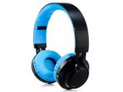 AB 005 Wireless Sports Gaming On ear Super Bass Foldable Bluetooth Headset with Microphone FM Radio TF Card Slot LED Flicker Blue