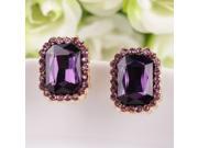 Antique Fashion Big Oval Rhinestone Inlaid Crystal Zinc Alloy Stud Earrings for Girls Purple