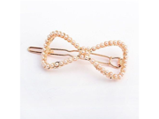 Lovely Girls Sweet Headwear Fashion Bowknot Shape Fill Pearl Gold Plated Clip Hairpin Hair Jewelry for Party