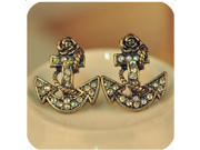 Vintage Fashion Girls Stud Earring Trendy Anchor Shape Inlaid Rhinestone Flower Stud Earrings for Party