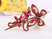 Bohemia Gorgeous Leaf Flower Shape Headwear Classic Zinc Alloy Fill Colorful Crystal Hairpins Hair Jewelry for Women Red