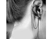 Fashion Women s Punk Style Ear Clip Vintage Zinc Alloy Feather Leaf Chain Stud Earrings for Party Black