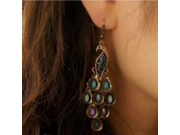 Bohemia Retro Style Drop Earring Fashion Peacock Shape Inlaid Crystal Turquoise Long Earrings for Girls