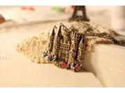 Fashion Vintage Fairy Tale World Bronze Plated Castle Inlaid Colorful Crystal Alloy Link Chain Pendants Necklaces for Women