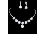 Luxurious Crystal Pearl Flower Silver Plated Choker Necklaces Drop Earrings Jewelry Sets for Wedding