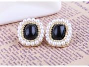 Delicate Women s Stud Earrings Elegant Gem Pearl Edge Cover Acrylic Gold Plated Stud Earring for Gifts Black