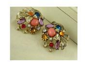 Vintage Little Flower Stud Earrings Fashion Stainless Steel Bronze Plated Inlaid Colorful Crystal Earring for Women