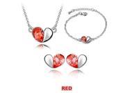 Romantic Heart Inlaid Crystal White Gold Plate Pendants Necklaces Stud Earrings Bracelets Jewelry Sets for Women Red