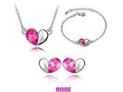 Romantic Heart Inlaid Crystal White Gold Plate Pendants Necklaces Stud Earrings Bracelets Jewelry Sets for Women Rose Red