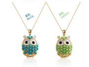 Trendy Cute Gem Big Eye Owl Inlaid Colorful Beads Zinc Alloy Gold Plate Pendants Necklaces for Girls Blue