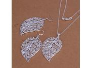 Fashion Girls Hollow Leaf Silver Plate Pendants Necklaces Drop Earrings Jewelry Sets for Party