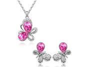 Amazing Rhinestone Butterfly Inlaid Crystal Jewelry Sets Pendant Necklaces Drop Earrings for Party Rose Red