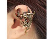 Fashion Vintage Punk Ear Cuff Personalized Red Eyes Dragon Inlaid Crystal Gold Plated Clip Earrings for Women