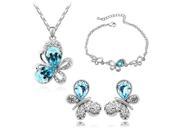 Fashion Women Luxurious Inlaid Crystal Butterfly Jewelry Sets Necklaces Earrings Bracelets for Party Blue