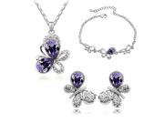 Fashion Women Luxurious Inlaid Crystal Butterfly Jewelry Sets Necklaces Earrings Bracelets for Party Purple