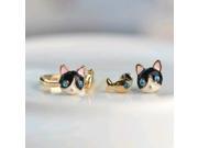 Trendy Girls Cute Cat and Fish Asymmetry Earrings Cat Rings Inlaid Crystal Finger Ring Jewelry Set for Party