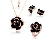 Luxurious Rose Flower Shape Black Rose Inlaid Crystal Jewelry Sets Necklaces Rings Earrings for Women Gold