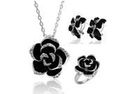 Luxurious Rose Flower Shape Black Rose Inlaid Crystal Jewelry Sets Necklaces Rings Earrings for Women Silver