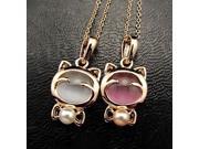 Awesome Fashion Cute Cat Shape Pendants Inlaid Pearl Opal Alloy Gold Plated Link Chain Necklaces for Girls White