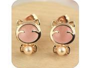 Awesome Cat Shape Stud Earring Fashion Jewelry Opal Pearl Stainless Steel Gold Plated Girl Earrings for Girls