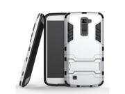 LG k10 Case TPU and PC 2 in 1 Kickstand Protective Cover Finish Case for LG k10 Silver