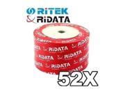 100 Ritek Ridata 52X CD R 80min 700MB White Inkjet Hub Printable Blank Disc