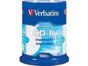 VERBATIM CD R CDR 52X 700MB White Inkjet Hub Printable 100 pack Spindle 98493